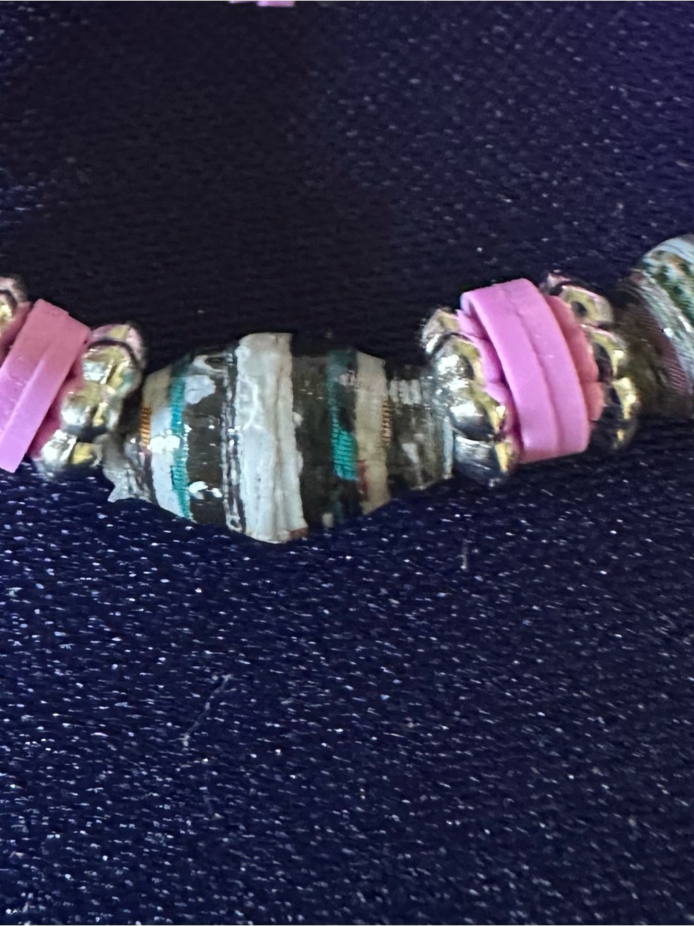 Pink and Multi-Colored Beads with Silver Accents Handmade Stretch Bracelets - Picture 2 of 4